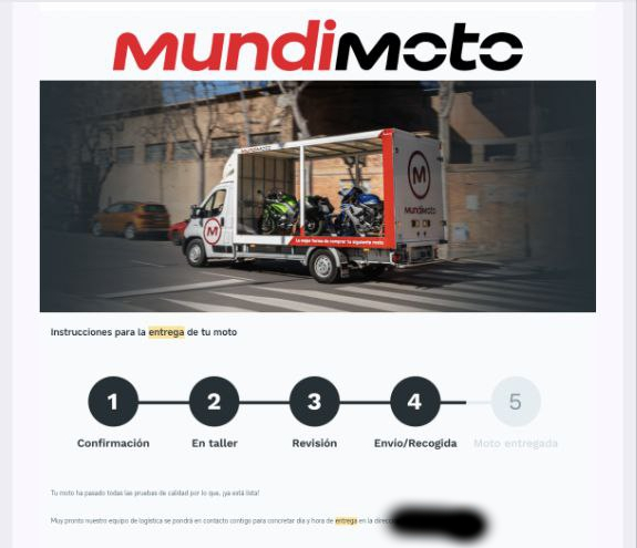 Email 13:40 - Moto lista para entregar